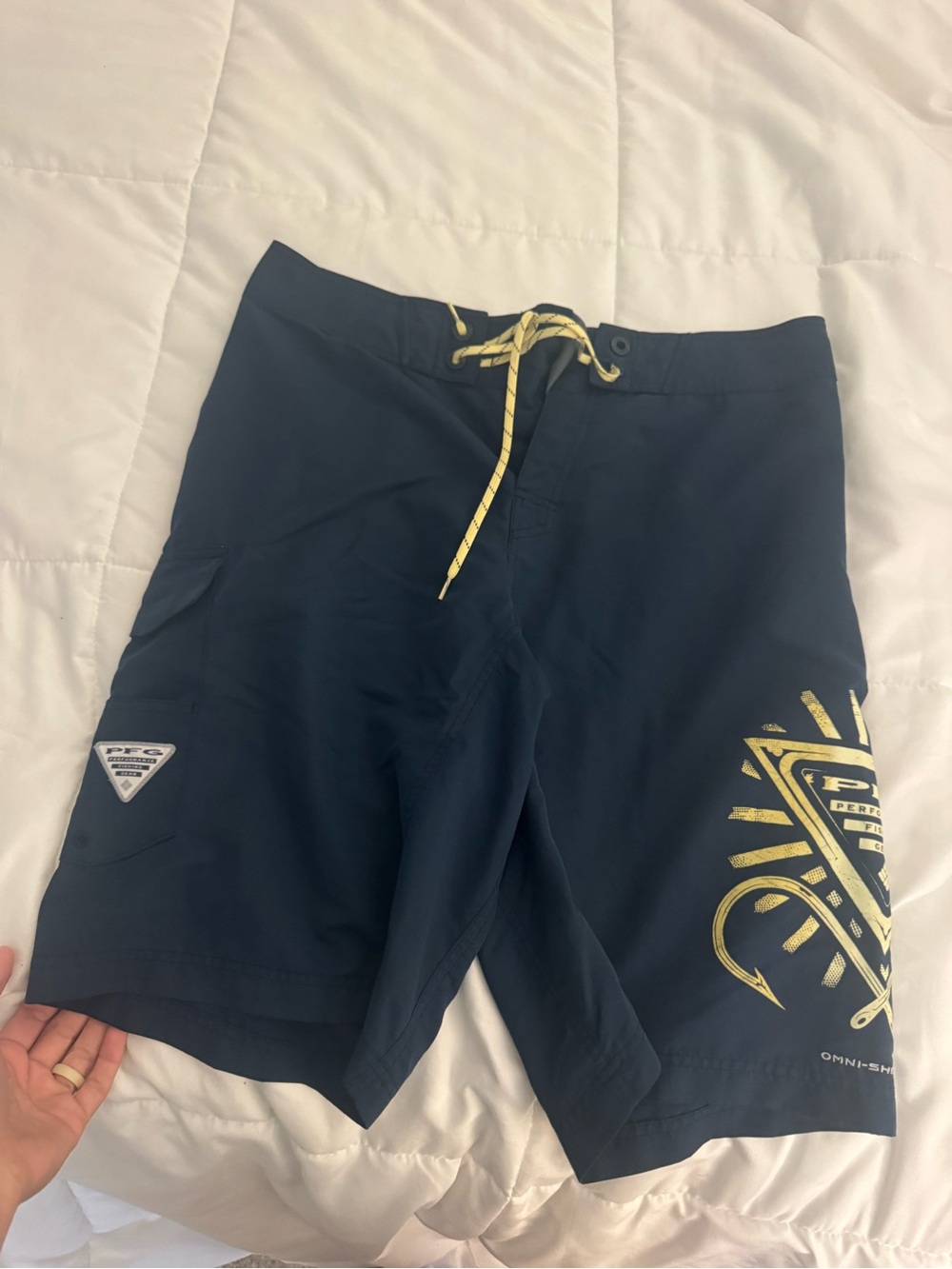 Men’s Navy Swim Trunks with Yellow Accent